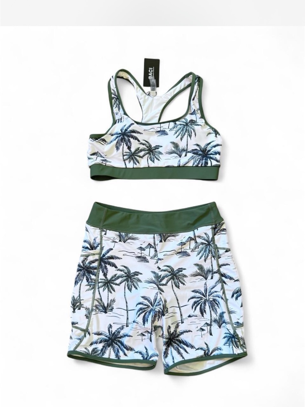 DACI Palm Tree Print Sport&Swim Bikini Set NWT